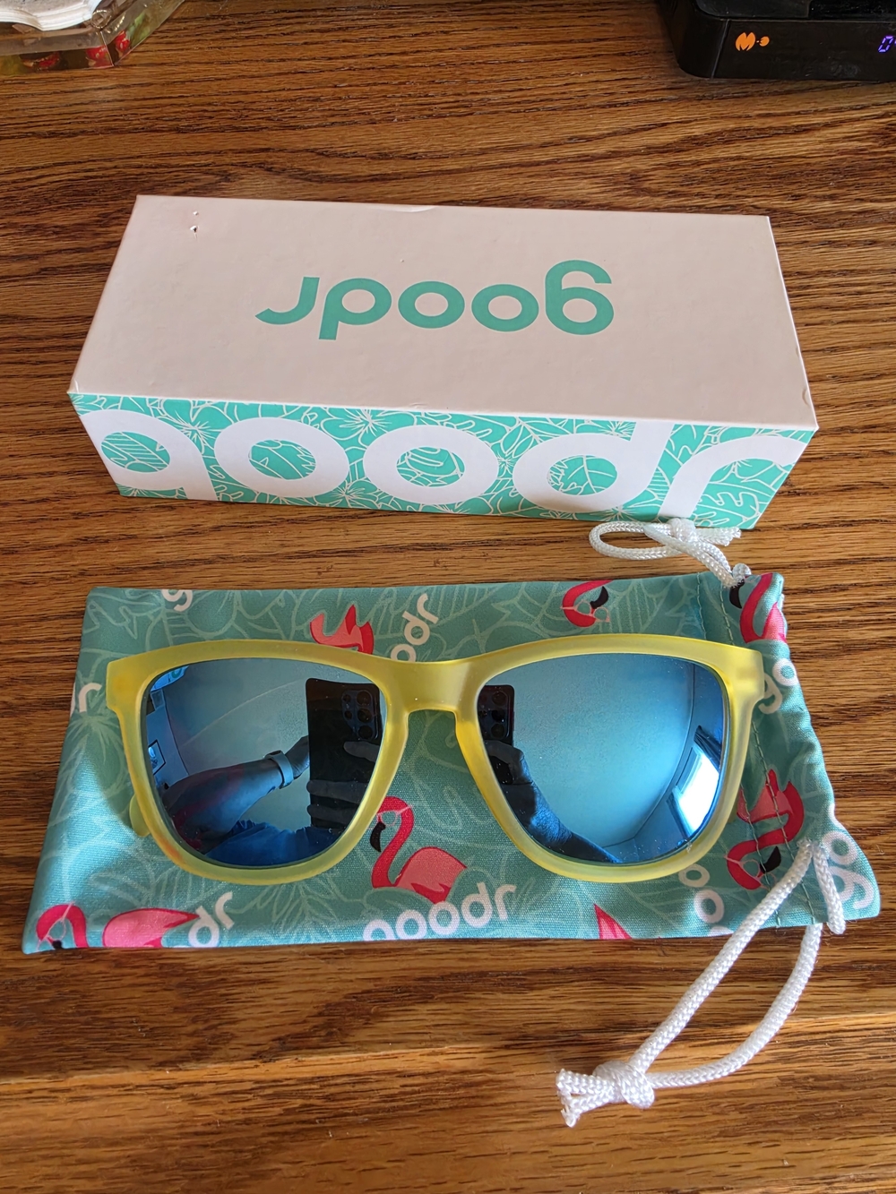 Goodr Men’s Yellow Frame Blue Mirror Sunglasses